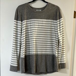 Gray and White Striped Long Sleeve Tee